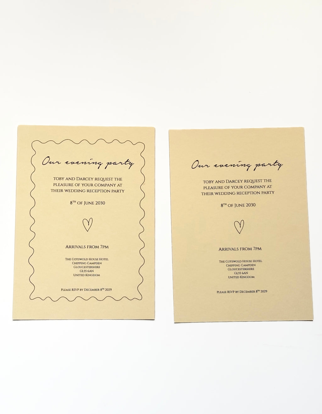 Elegant evening wedding invitation by Fleursie Design
