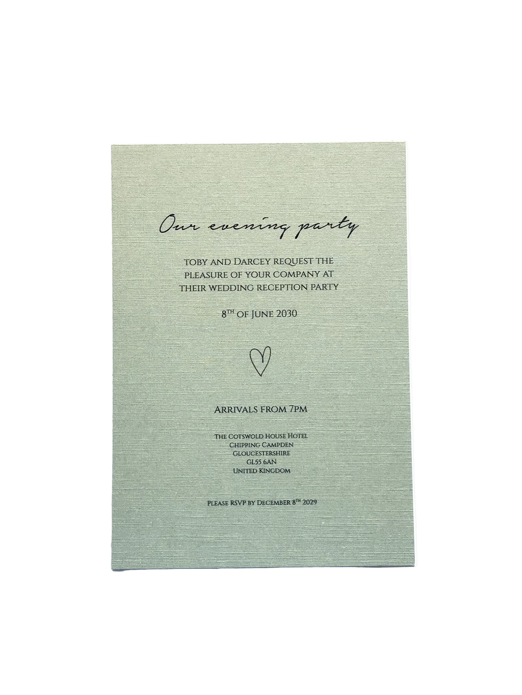 Elegant evening wedding invitation by Fleursie Design